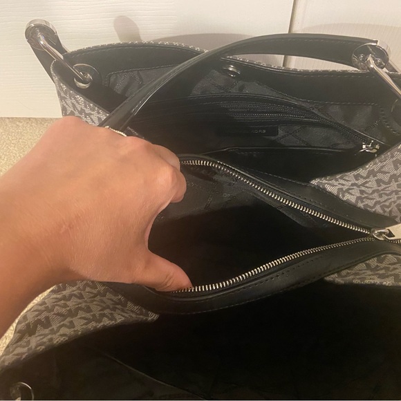 Michael Kors Black and Gray Shoulder Bag with Monogram Pattern - Picture 8 of 9